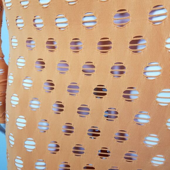 Maisie Wilen Orange Laser-Cut Perforated Orange Midi Bodycon Dress One Size - Picture 13 of 14